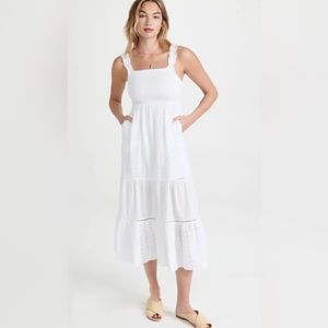 NEW Playa Lucila Maxi Smocked Dress White Eyelet Cotton XS Ruffle